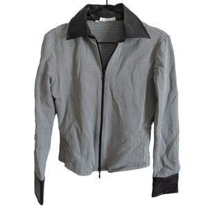 Vintage Rayure Paris z 44 (L) Lightweight Zip Up Jacket Black White Herringbone